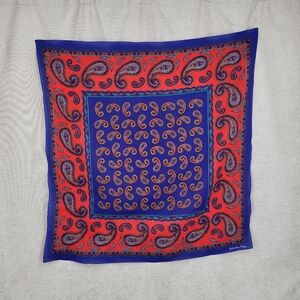 Valentina Fiore Vintage Vibrant Red Blue Paisley Bandana Print Scarf